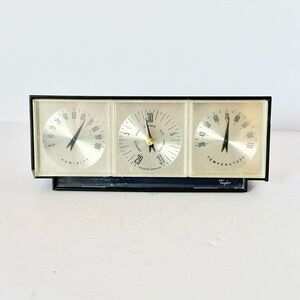 Vintage Taylor 70s Indoor Desktop Thermometer & Humidity Barometer Gold & Black